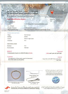 Natural Seed Pearls Bracelet in 21K - Certificate