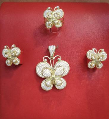 Natural Seed Pearls Pendant Set Butterfly Design