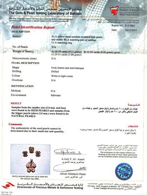 Certificate - Natural Seed Pearls Pendant Set Butterfly Design