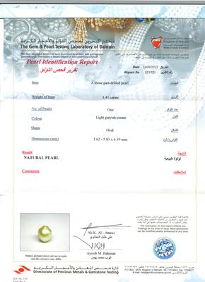 1.41 ct Basra Pearl Certificate