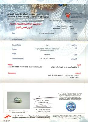 Pearl Pendant with Natural Basra Pearl Certificate