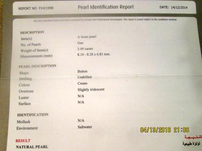 Persian Gulf Basra Pearl 3.29 carat Button Shape High Luster