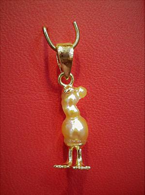 Quirky Natural Basra Pearl Golden Goose Pendant on 18k Gold