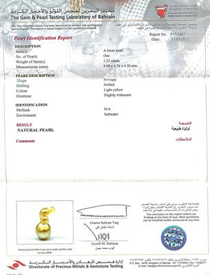 Certificate Quirky Natural Basra Pearl Golden Goose Pendant on 18k Gold