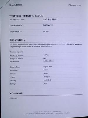Real Natural Basra Pearl 1.47 Carats