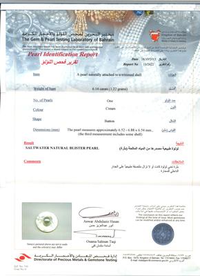 Certificate - Salt Water Natural Blister Pearl Ring with Ruby, Emerald and Sapphires