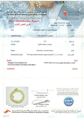 31.08 Carat Natural Basra Pearl Necklace - Certificate
