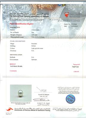 Single Natural Basra Pearl Necklace on 18K Gold - Certificate