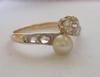 Antique Natural Saltwater Pearl Diamond 14K Gold & Silver Ring