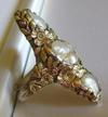 BIG Antique Natural Freshwater Pearl Silver & 14K Gold Ring; Arts & Crafts ca. 1905