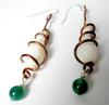 Clam Pearl Earrings on Copper with Green Stones