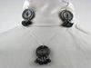 Muscatine Black Pearl Button Necklace & Earring Set