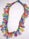 Muscatine Button Necklace Crocheted on Colorful Wool