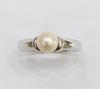 Natural Basra Pearl Ring 6mm on 18K White Gold