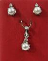Natural Pearls with Diamonds Pendant & Earring in White Gold.