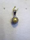 Natural Round Basra Pearl Pendant with Diamonds