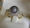 Natural Saltwater Gray Pearl and Diamond Ring