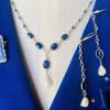 Natural USA Pearl with Sapphires and Kyanites Necklace & Earrings