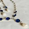 Natural USA Pearl with Sapphires and Kyanites Necklace & Earrings