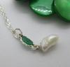 USA Natural Freshwater Pearl & Emerald on Sterling Silver Necklace