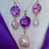 USA Natural Pearls Necklace & Earrings with Amethysts