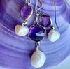 USA Natural Pearls Necklace & Earrings with Amethysts