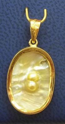 Twin Blister Pearls in Gold Pendant