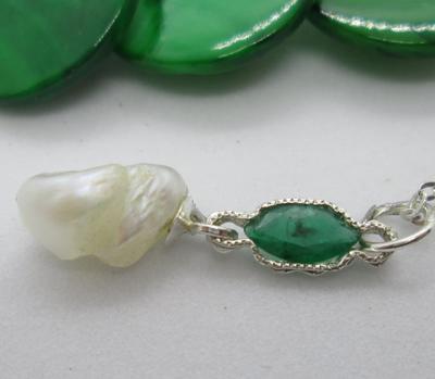 USA Natural Freshwater Pearl & Emerald on Sterling Silver Necklace