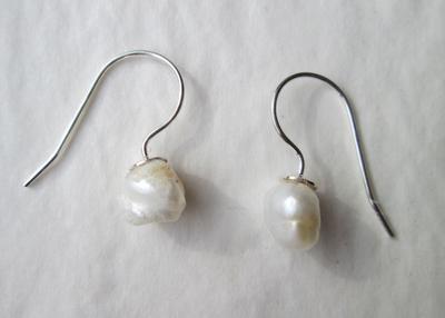 USA Natural Pearl Earrings on Sterling Silver 3+ carats Total