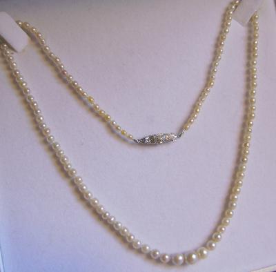 Vintage Art Deco Natural Saltwater Pearl Diamond Clasp Necklace