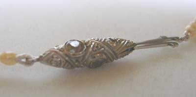 Vintage Art Deco Natural Saltwater Pearl Diamond Clasp Necklace