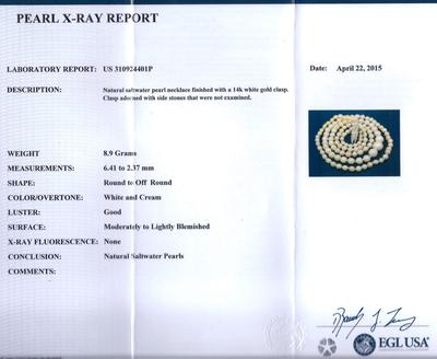 Vintage Art Deco Natural Saltwater Pearl Diamond Clasp Necklace - Certificate