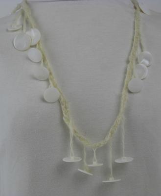Muscatine White Button Necklace on Handspun Wool