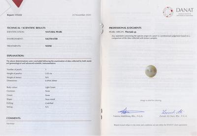 White Natural Basra Pearl 1+ carat 5+mm Certificate