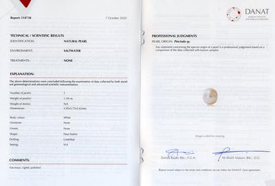 White Natural Basra Pearl 5+mm Certificate